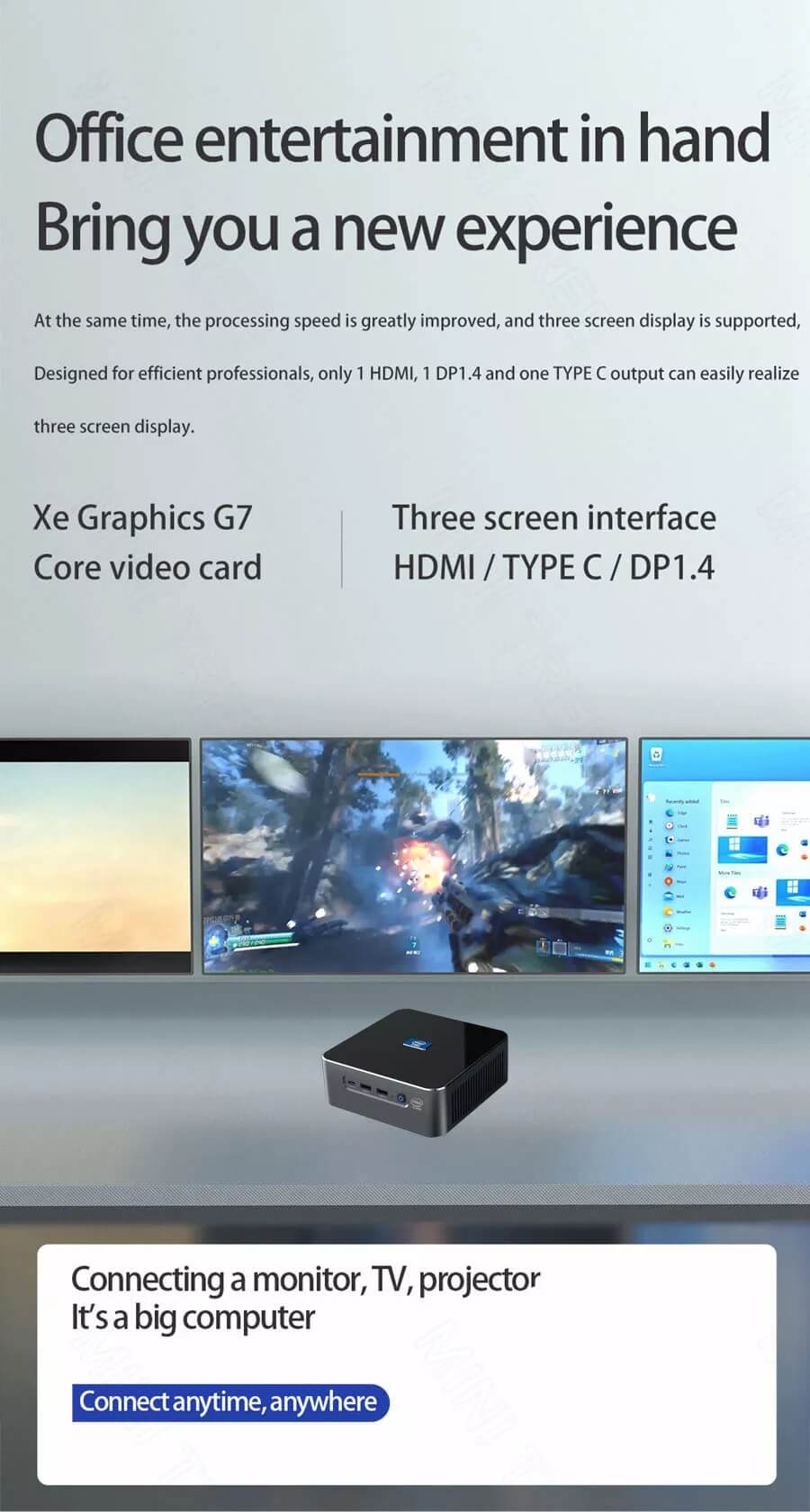 Triple-screen 4K output for both work and entertainment