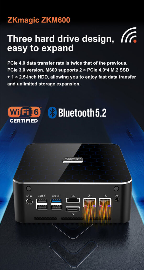 WiFi 6, Bluetooth 5.2, and Rich Ports - ZKM600 Connectivity