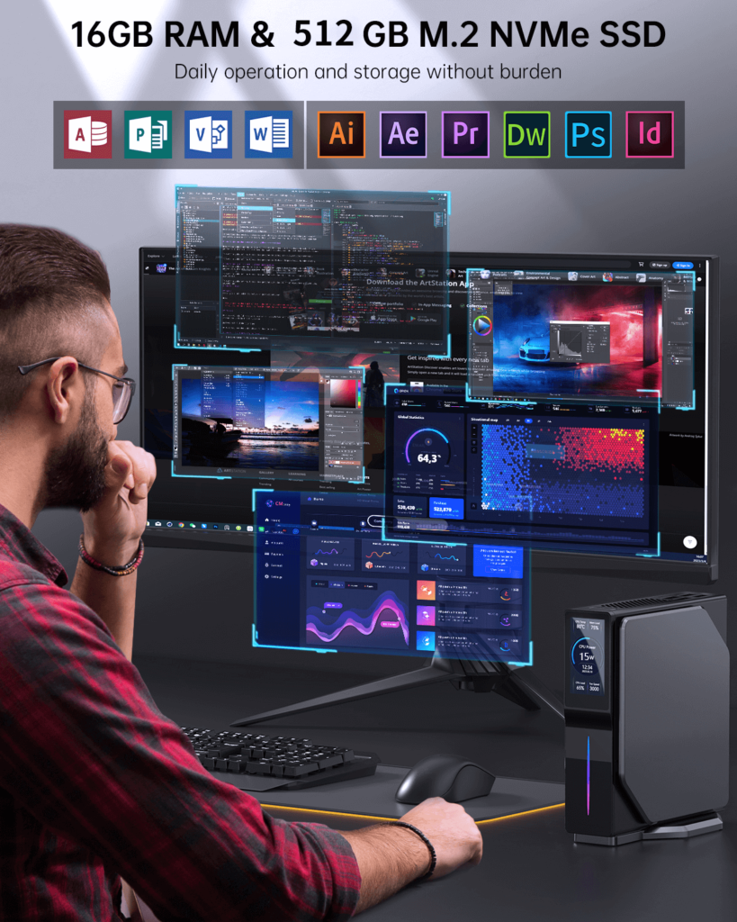 16GB RAM + 512GB NVMe SSD - Smooth Mini PC Multitasking & Storage