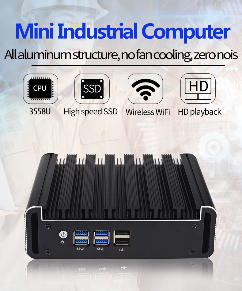 All-aluminum construction, fanless design, Intel 3558U processor, and core features