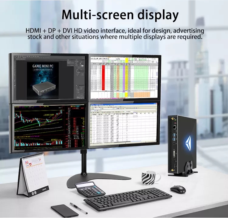  Multi-Screen Mini PC – HDMI+DP+DVI Ports for Design, Advertising & Stock Trading Setups